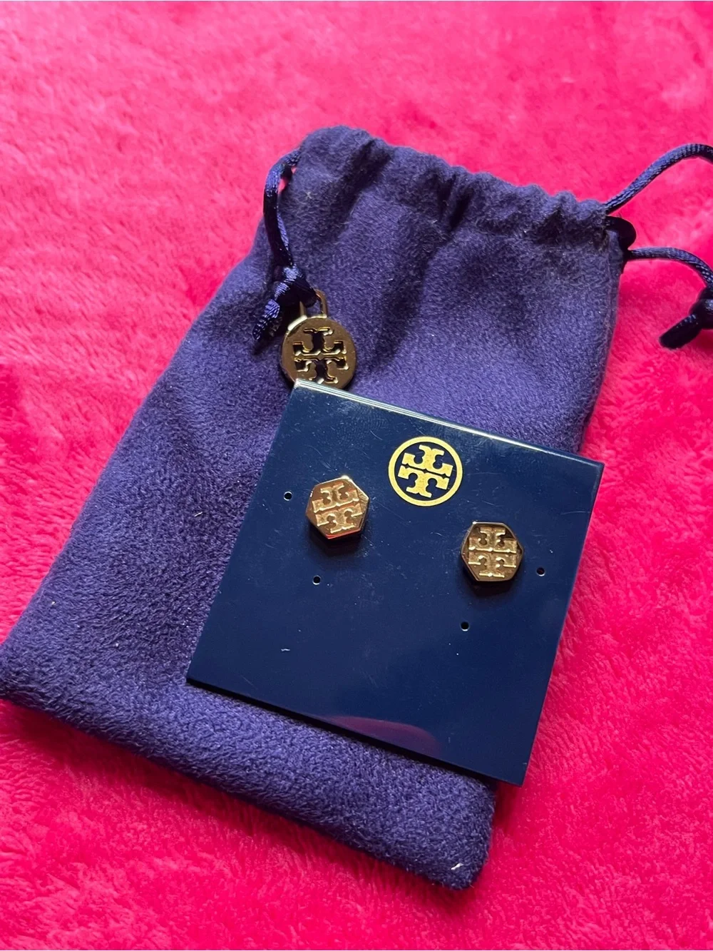 Tory Burch Hexagon Logo Stud Earrings